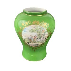 Vase Andrea by Sadek Green Porcelain Floral Gold Gilt Trim Japan 8652 Vintage